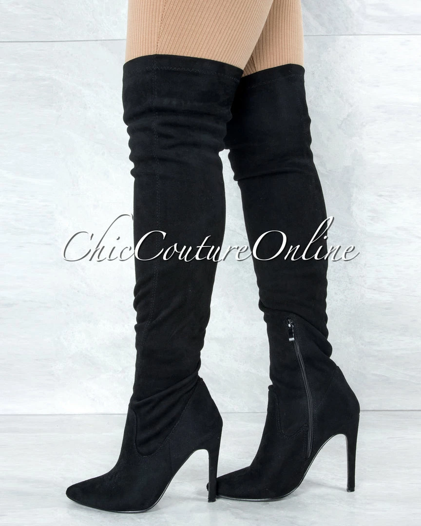 Vendor-unknown Vogue Black Faux Suede Over-The-Knee Boots JUST IN