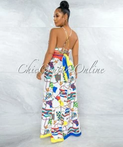 Vendor-unknown Early White Marine Print Back Lace-Up Top & Maxi Skirt Set JUST IN