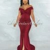 Chic Couture Online Glenna Burgundy Front Knot Ruched Slit Maxi Dress JUST IN