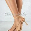 Vendor-unknown Dreamy Nude Straps Gold Link Ankle Buckle Heel Sandals