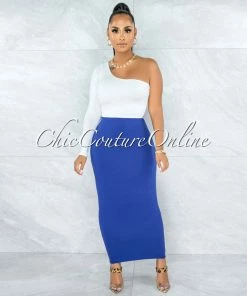 Vendor-unknown Doneva Royal Blue Double Lined Pencil Maxi Skirt