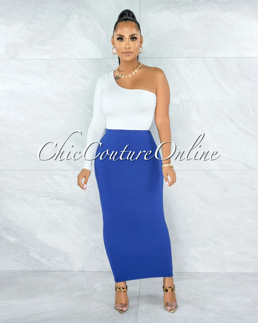 Vendor-unknown Doneva Royal Blue Double Lined Pencil Maxi Skirt