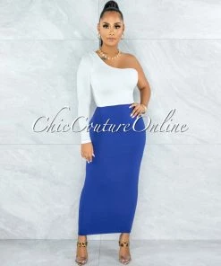 Vendor-unknown Doneva Royal Blue Double Lined Pencil Maxi Skirt