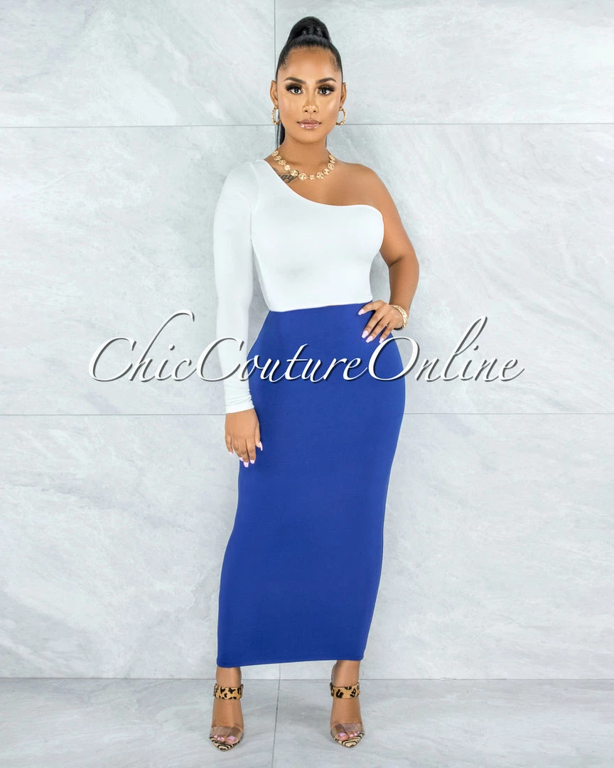 Vendor-unknown Doneva Royal Blue Double Lined Pencil Maxi Skirt
