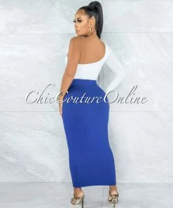 Vendor-unknown Doneva Royal Blue Double Lined Pencil Maxi Skirt