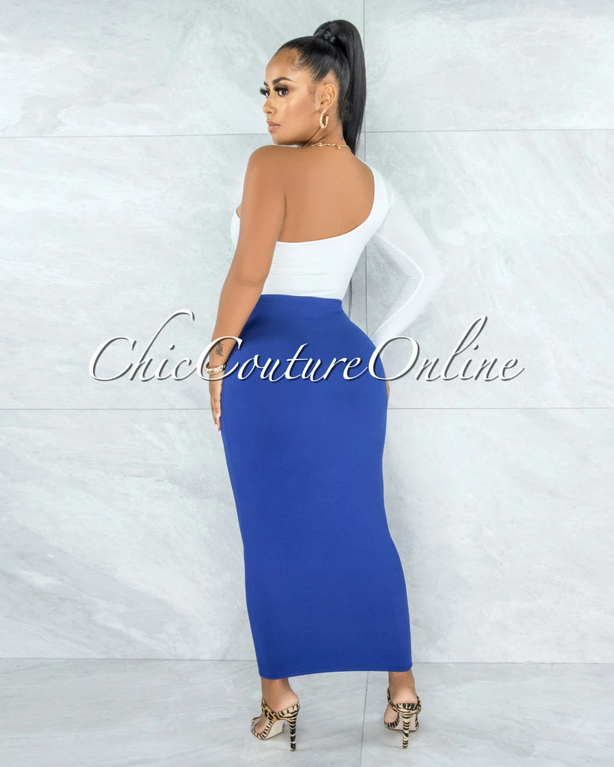 Vendor-unknown Doneva Royal Blue Double Lined Pencil Maxi Skirt