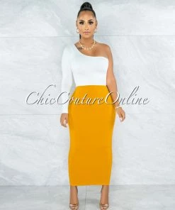 Vendor-unknown Doneva Mustard Double Lined Pencil Maxi Skirt