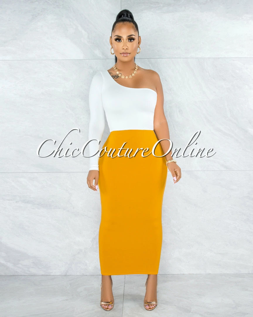 Vendor-unknown Doneva Mustard Double Lined Pencil Maxi Skirt