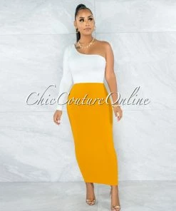 Vendor-unknown Doneva Mustard Double Lined Pencil Maxi Skirt