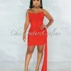 Vendor-unknown Xavrina Red Mesh Strap Ruched Bandage Corset Dress