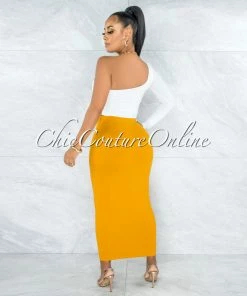 Vendor-unknown Doneva Mustard Double Lined Pencil Maxi Skirt