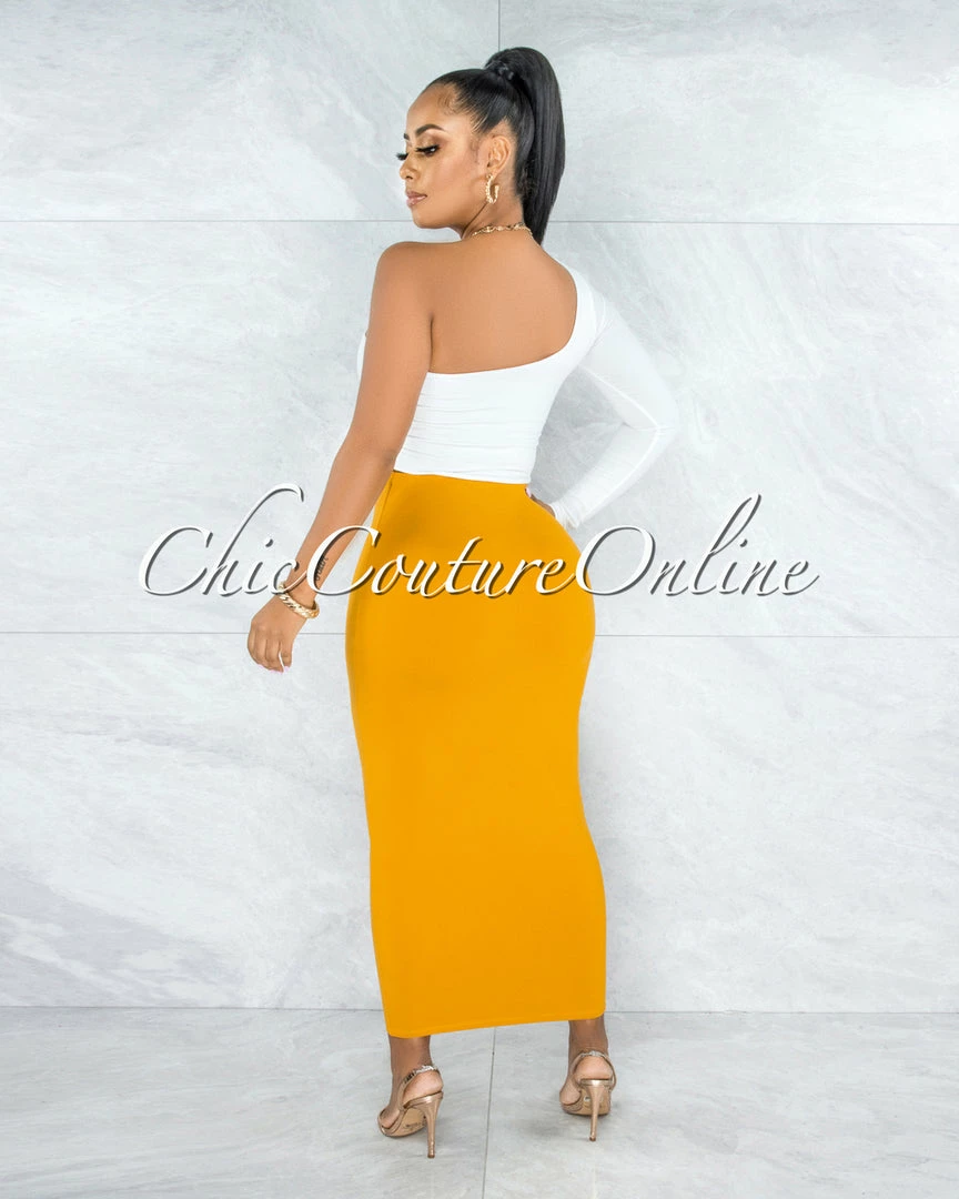 Vendor-unknown Doneva Mustard Double Lined Pencil Maxi Skirt