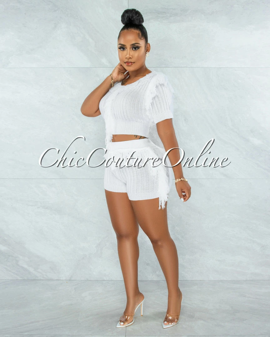 Vendor-unknown Ulma White Fringe Accent Knit Two Piece Set