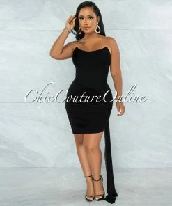 Vendor-unknown Xavrina Black Mesh Strap Ruched Bandage Corset Dress JUST IN