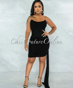 Vendor-unknown Xavrina Black Mesh Strap Ruched Bandage Corset Dress JUST IN