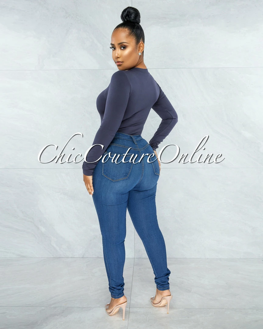 Vendor-unknown Libertad Steel Grey Mock Long Sleeve Bodysuit