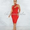 Chic Couture Online Vista Cherry Red Single Shoulder Bandage Dress JUST IN