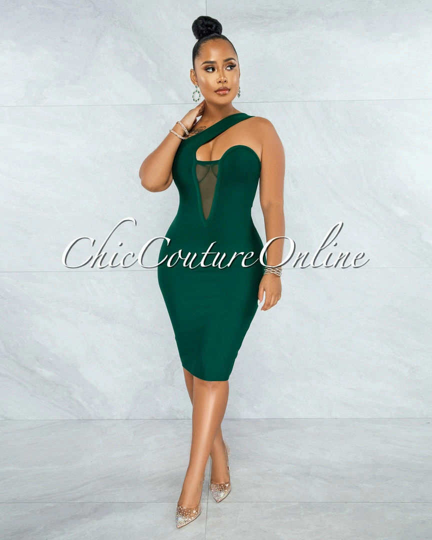 Chic Couture Online JUST IN Vista Hunter Green Single Shoulder Design Bandage Dress