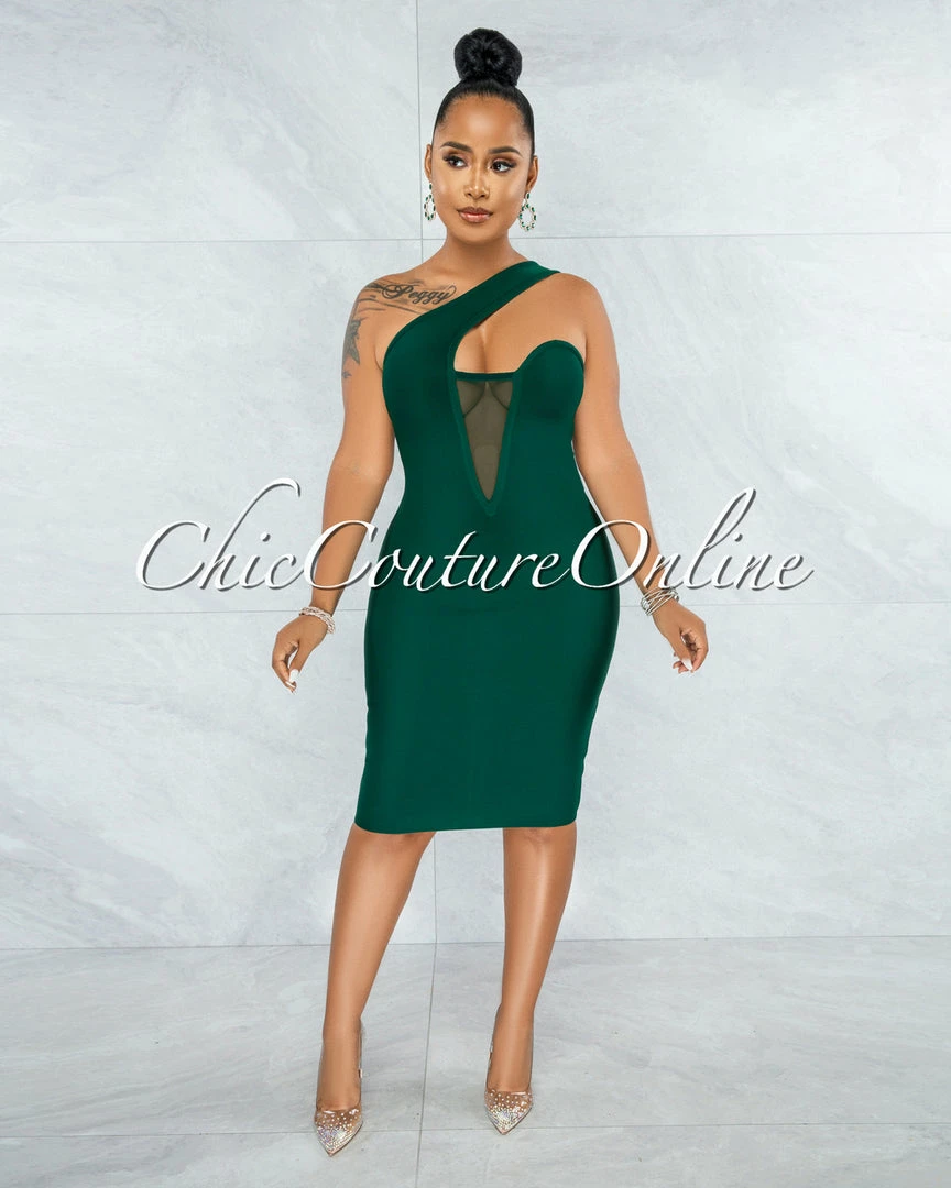 Chic Couture Online JUST IN Vista Hunter Green Single Shoulder Design Bandage Dress
