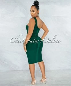 Chic Couture Online JUST IN Vista Hunter Green Single Shoulder Design Bandage Dress