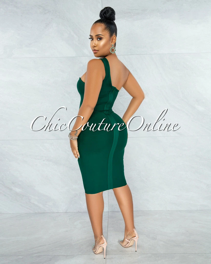 Chic Couture Online JUST IN Vista Hunter Green Single Shoulder Design Bandage Dress