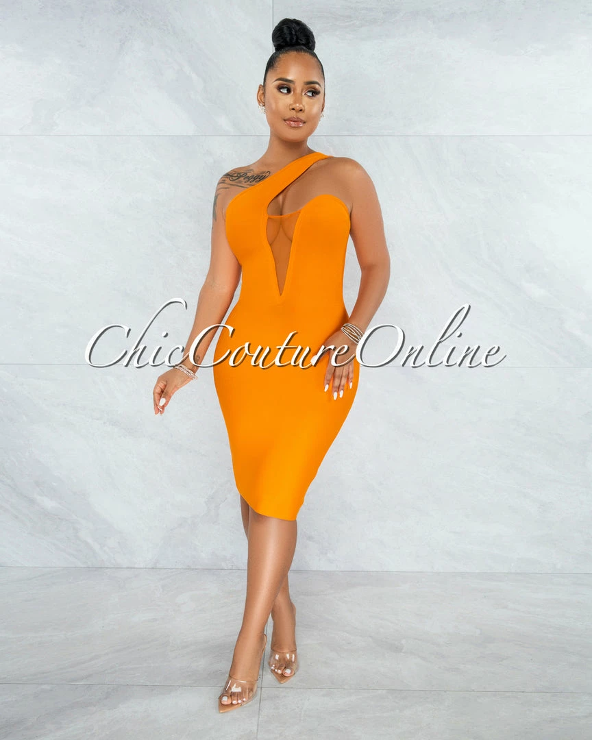 Vendor-unknown Vista Tangerine Single Shoulder Design Bandage Dress