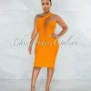 Vendor-unknown Vista Tangerine Single Shoulder Design Bandage Dress