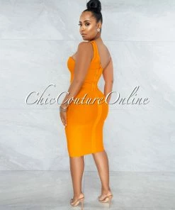 Vendor-unknown Vista Tangerine Single Shoulder Design Bandage Dress