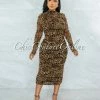 Chic Couture Online JUST IN Frayne Brown Leopard Print Ruched Open Back Midi Dress