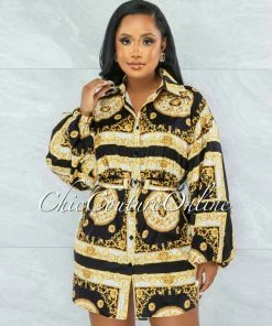 Vendor-unknown Dagus Black White Gold Buckle Belt Shirt Dress JUST IN
