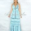 Vendor-unknown Kurtis Aquamarine Tie-Dye Open Back Halter Maxi Dress