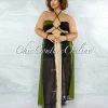 Vendor-unknown Marnin Cream Olive Black Cut-Out Maxi CURVACEOUS Dress