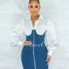Chic Couture Online JUST IN Zerena White Shirt Denim Overall Illusion Dress