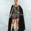 Vendor-unknown Moronta Black Rhinestones Mesh Long Pleated Sleeves Dress