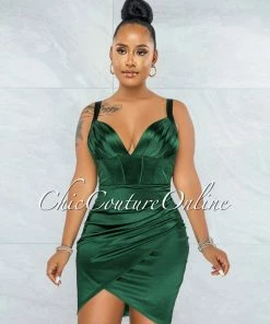 Vendor-unknown JUST IN Diego Hunter Green Corset Style Satin Dress