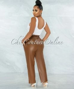 Vendor-unknown Estella Brown Faux Leather High Waist Pants