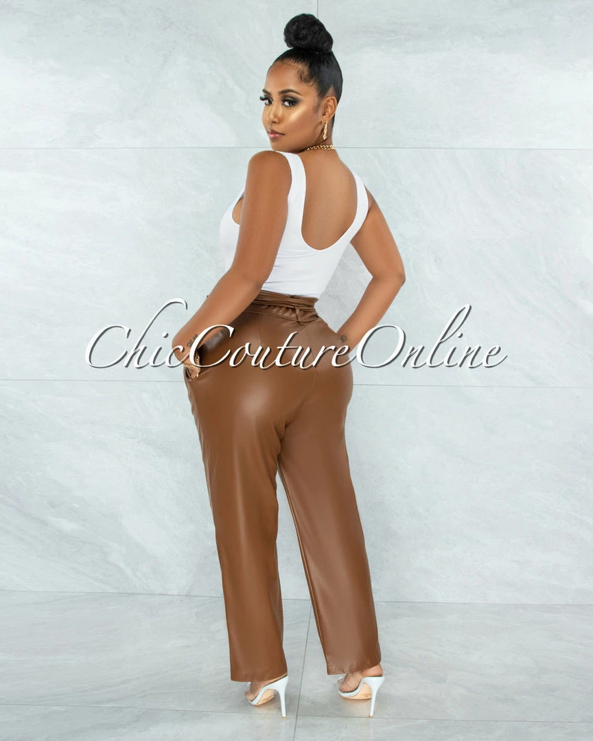 Vendor-unknown Estella Brown Faux Leather High Waist Pants