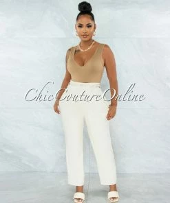 Vendor-unknown Estella Cream Faux Leather High Waist Pants JUST IN