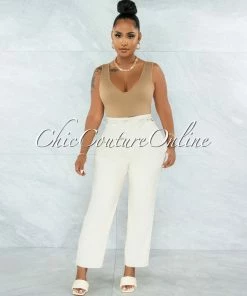 Vendor-unknown Estella Cream Faux Leather High Waist Pants JUST IN