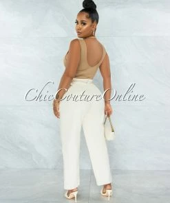 Vendor-unknown Estella Cream Faux Leather High Waist Pants JUST IN