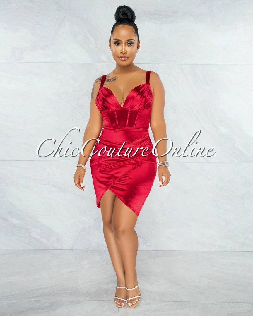 Vendor-unknown Diego Red Corset Style Satin Dress JUST IN