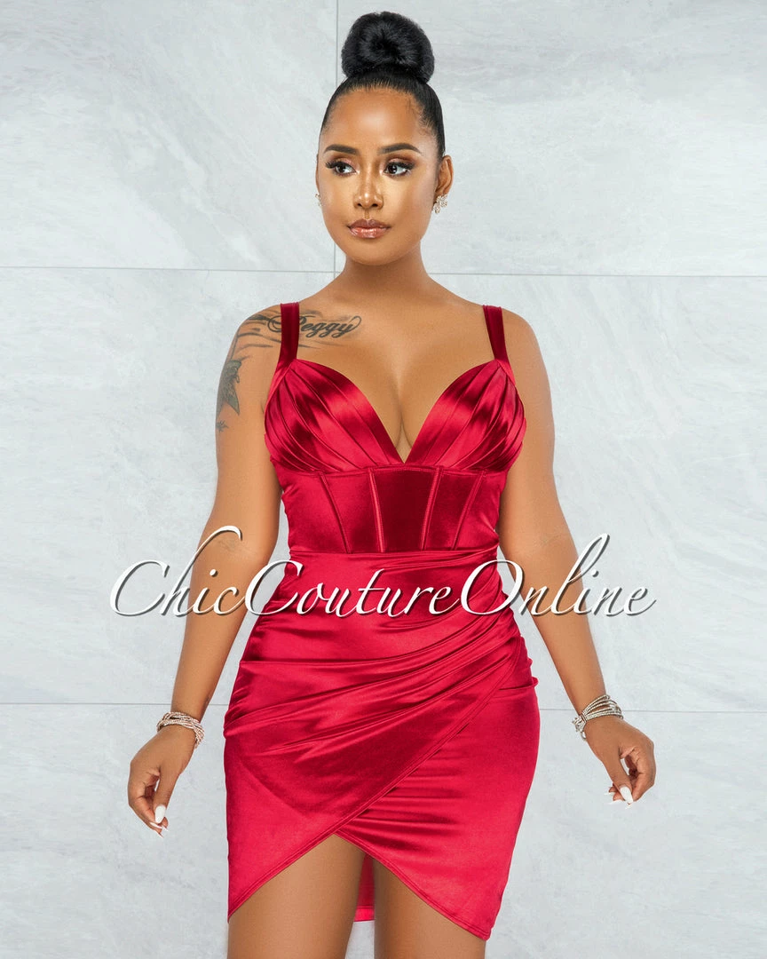 Vendor-unknown Diego Red Corset Style Satin Dress JUST IN