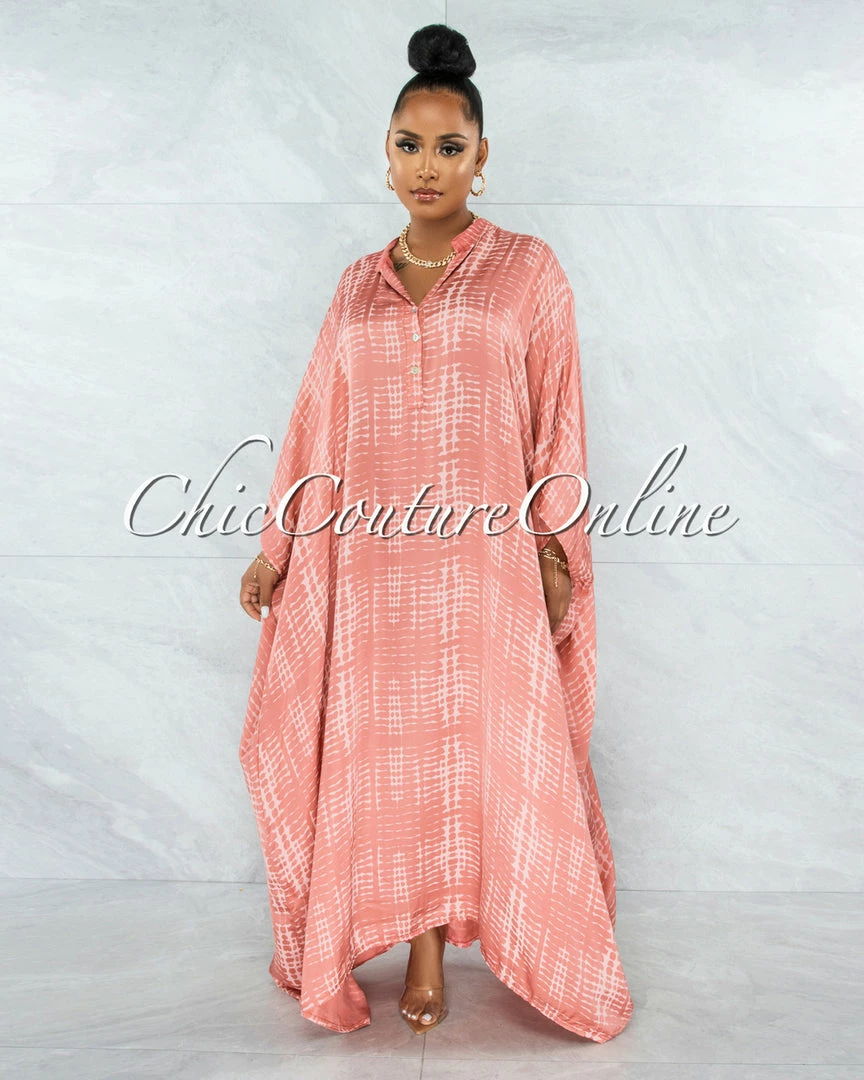 Vendor-unknown JUST IN Harford Salmon Snake Print Satin Tunic Maxi Dress