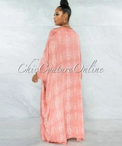 Vendor-unknown JUST IN Harford Salmon Snake Print Satin Tunic Maxi Dress