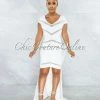 Vendor-unknown JUST IN Martinez Off-White Mesh Stripes Bandage Hi Lo Dress