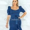 Vendor-unknown JUST IN Molan Dark Denim Bubble Sleeves Ruffle Dress
