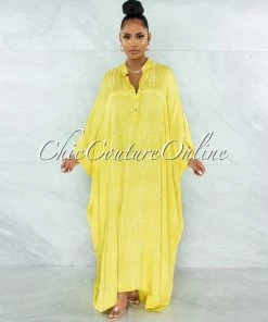 Vendor-unknown Harford Yellow Snake Print Satin Tunic Maxi Dress