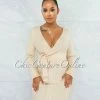 Vendor-unknown Berwin Cream Wrap Tie Cable Knit Dress