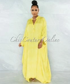 Vendor-unknown Harford Yellow Snake Print Satin Tunic Maxi Dress