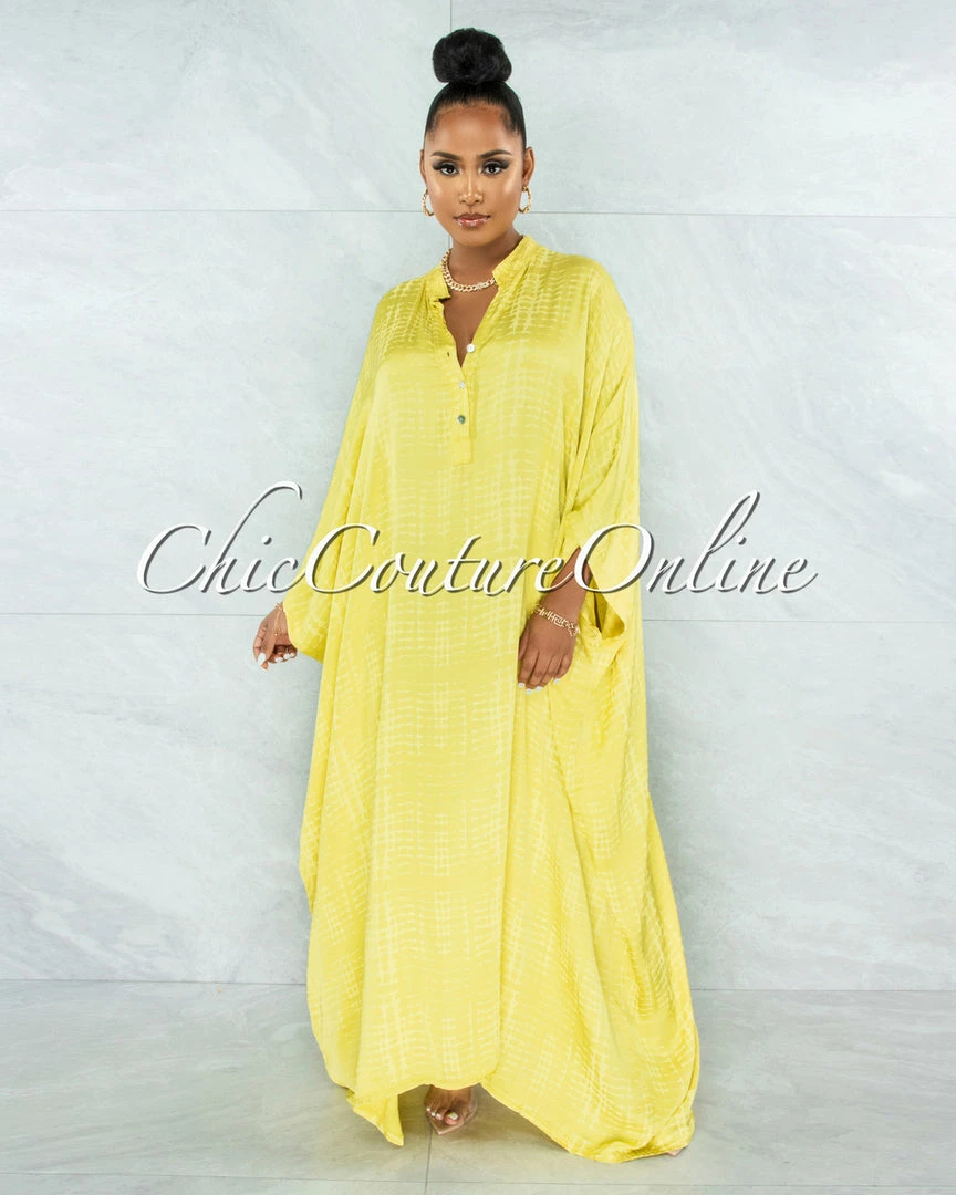 Vendor-unknown Harford Yellow Snake Print Satin Tunic Maxi Dress
